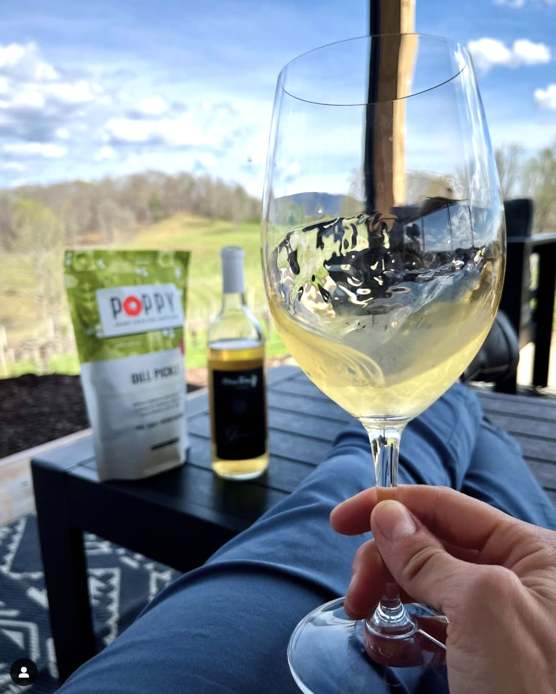 Glass of wine at Addison Farms Vineyard, a NC winery.